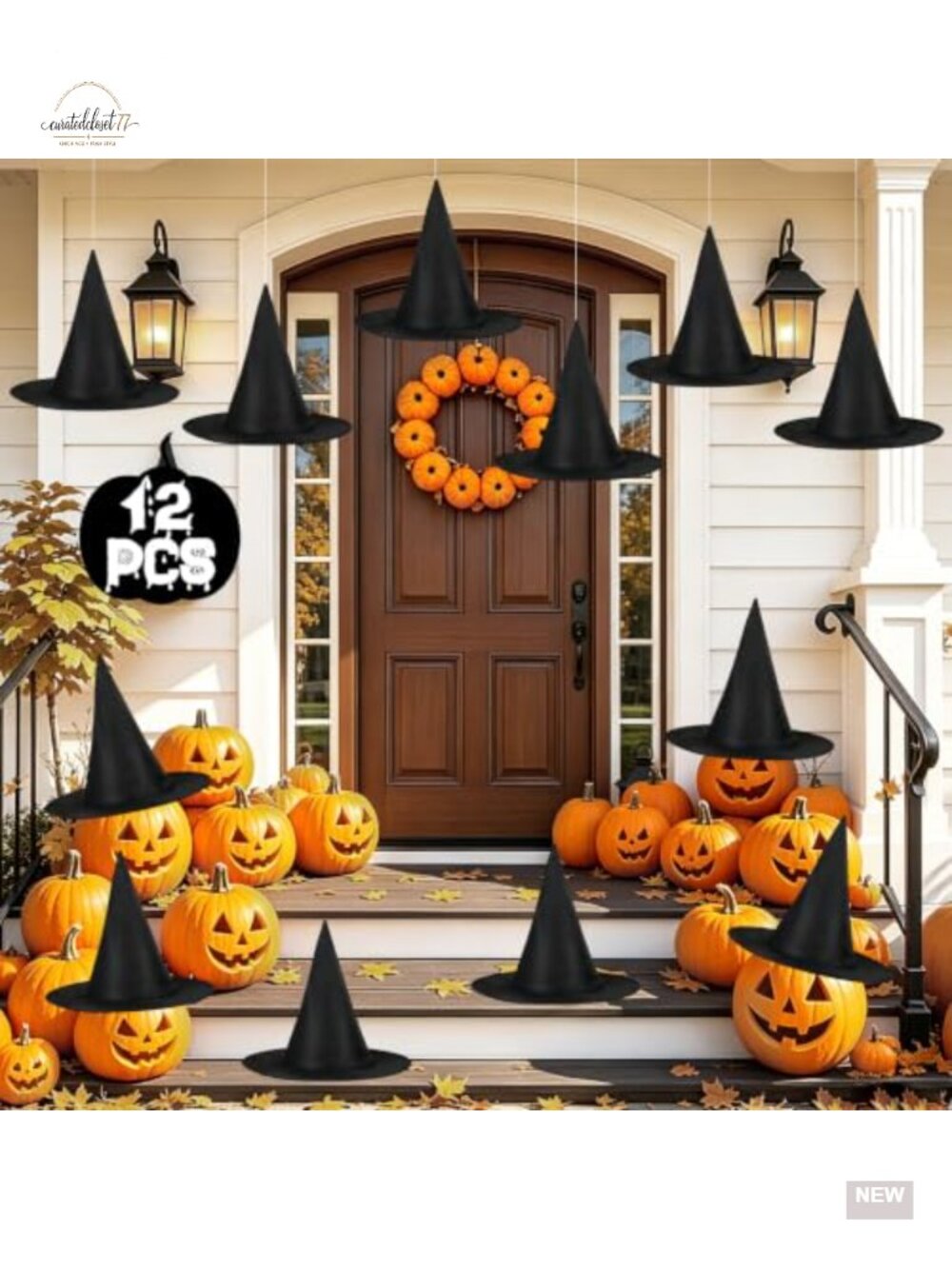 12 Pack Floating Witch Hats with Fishing Line, Oxford Fabric Halloween Decor
